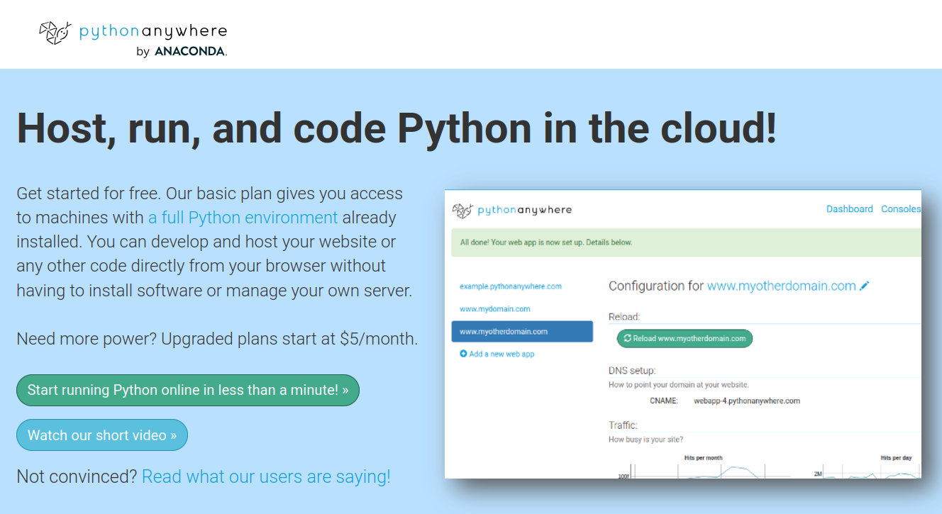 PythonAnywhere homepage